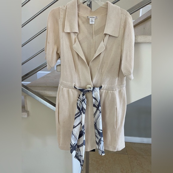 Vintage Nanette lepore short sleeve Beige Knit Cardigan with Belt